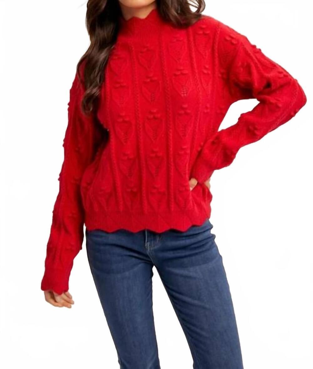 NEW HEM & THREAD cody scalloped high neck sweater in red